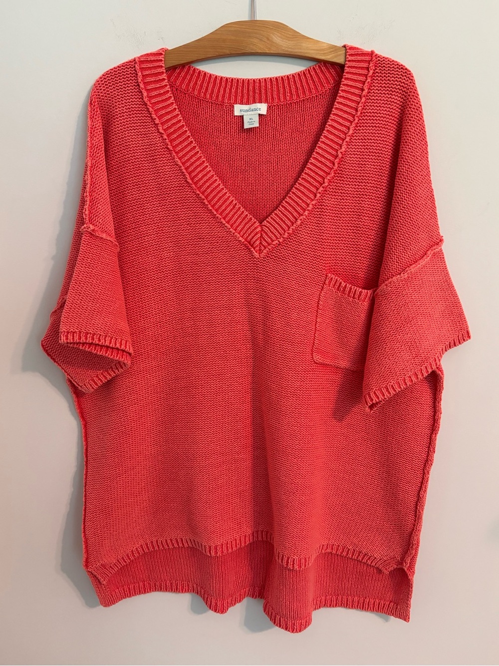 Sundance Coral-Pink V neck cotton sweater